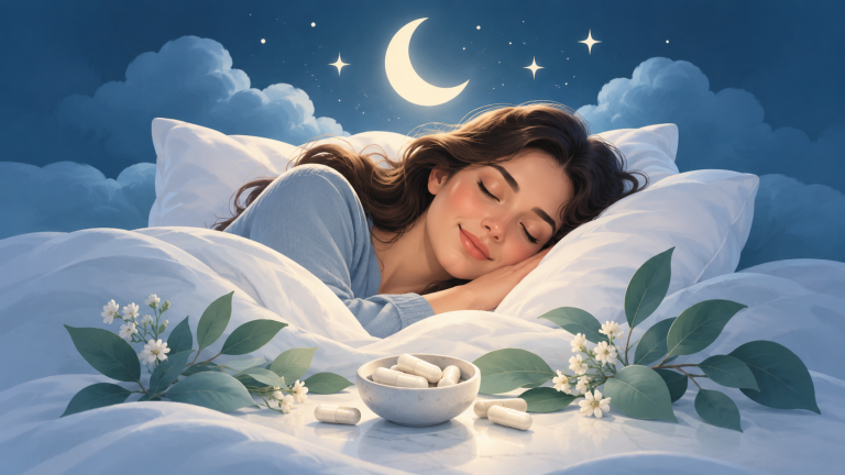 Woman sleeping peacefully at night, illustrating magnesium and sleep
